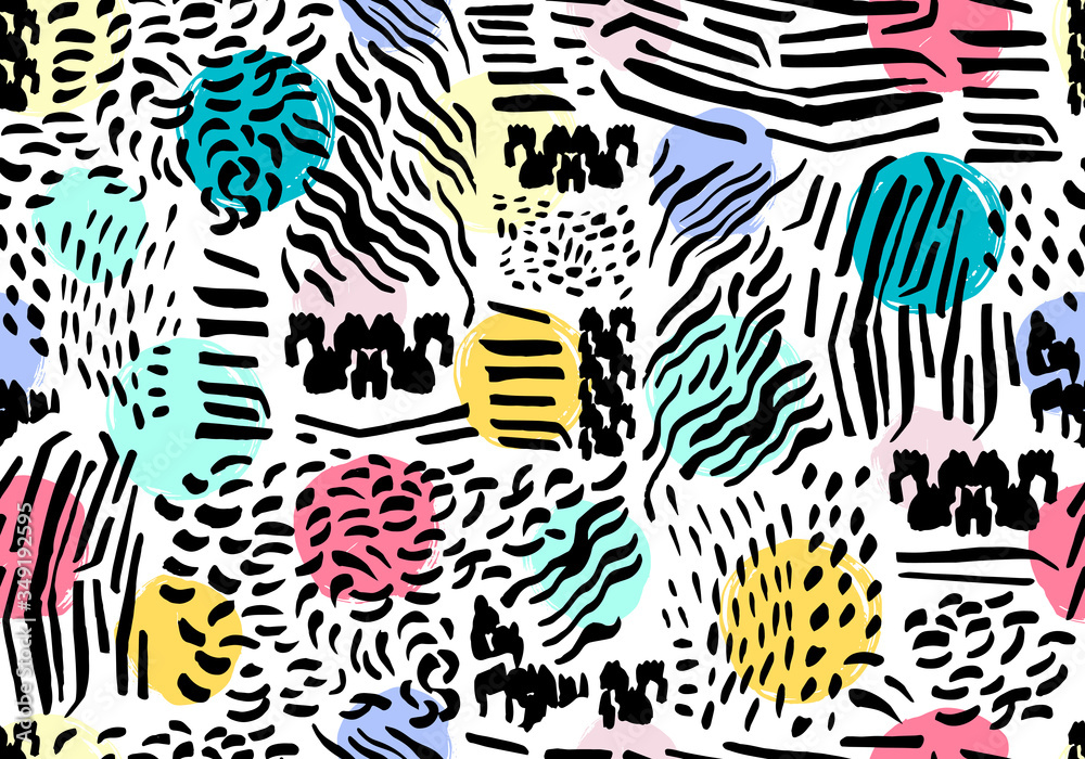 Obraz premium Abstract seamless pattern with hand drawn textures. Vector background.