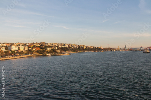 Boats in the Bosphorus on the background of the city of Istanbul. Turkey
