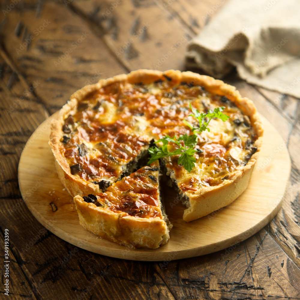 Homemade mushroom quiche or pie