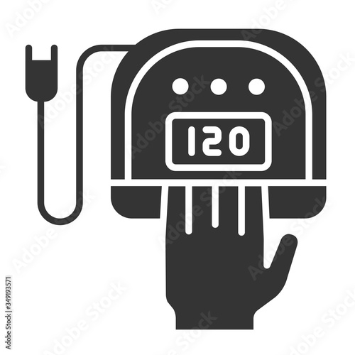 UV, LED lamp black glyph icon. Gel polish drying. Nail service. Beauty industry. Pictogram for web page, promo. UI UX GUI design element.