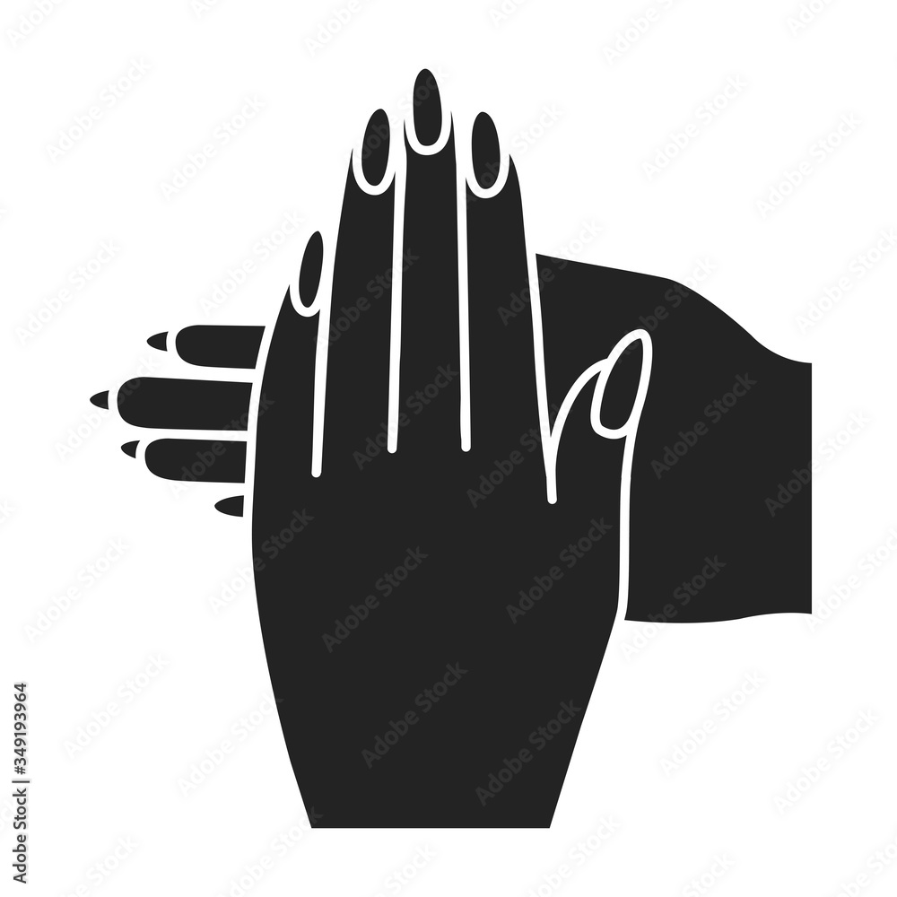 Women's hands with manicure black glyph icon. Nail service. Beauty industry. Pictogram for web page, promo. UI UX GUI design element Women's hands with manicure black glyph icon. Nail service. Beauty industry. Pictogram for web page, promo. UI UX GUI design element