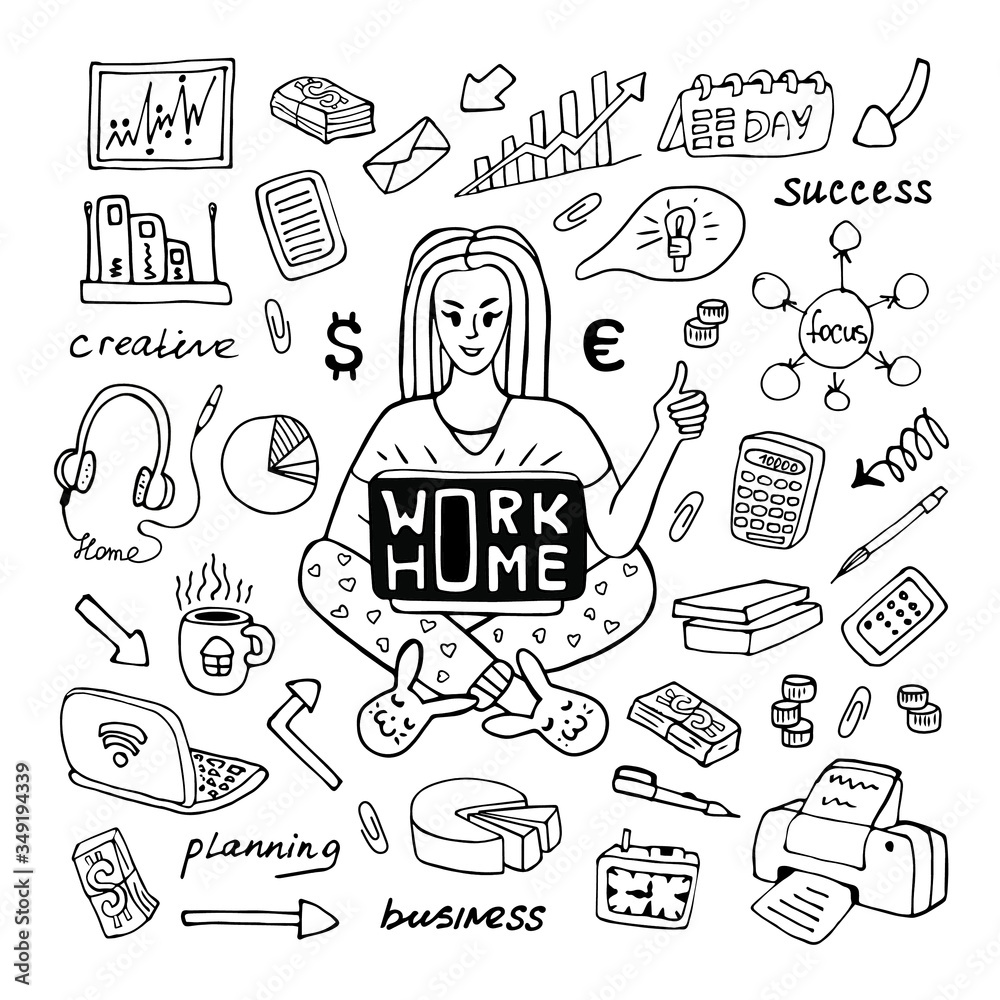 vector doodles set characters work at home vector doodles set characters work at home