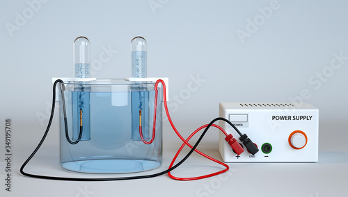 Electrolysis of Water. Oxygen and Hydrogen Production with test tubes.  photo