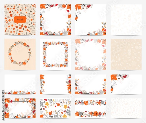 Cover design with autumn leaves pattern. Design for poster, card, invitation, placard, brochure, flyer. Vector.