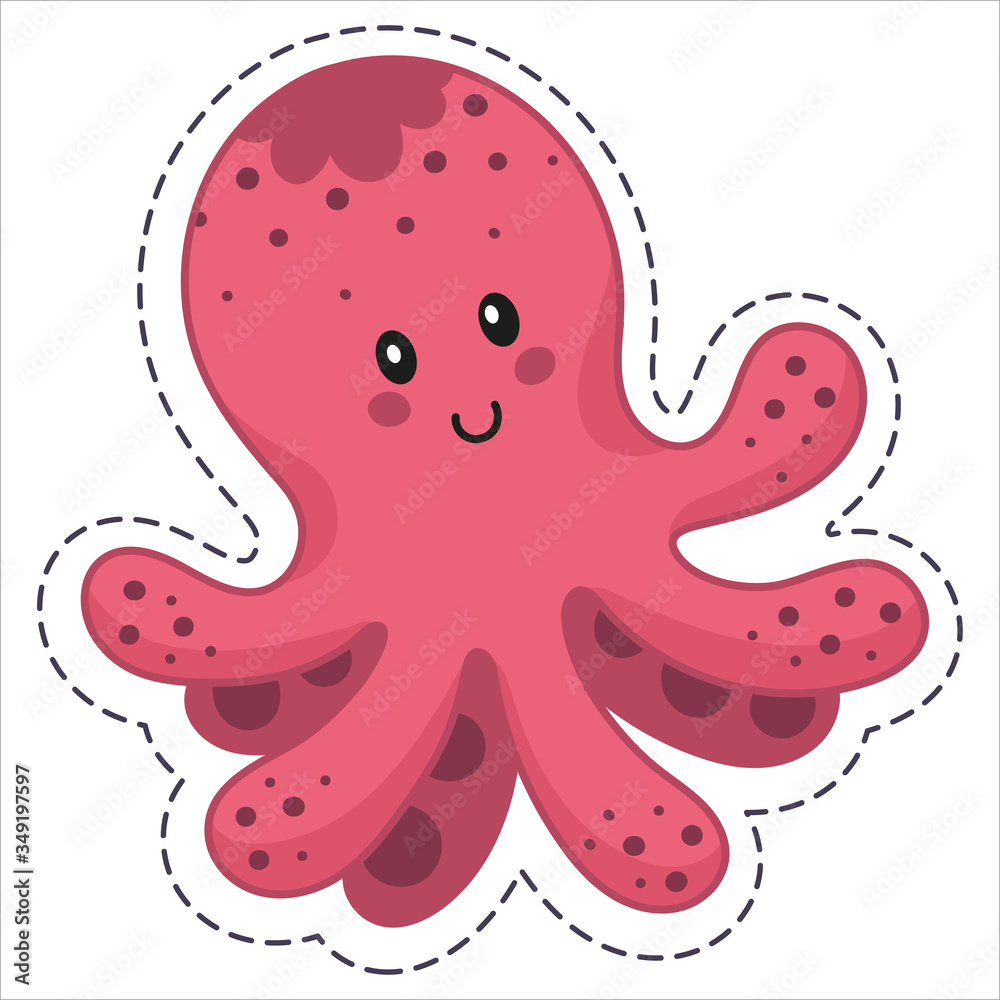Pink funny octopus sticker. Cute children's character for use as a sticker.