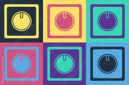 Pop art Electric light switch icon isolated on color background. On and Off icon. Dimmer light switch sign. Concept of energy saving. Vector