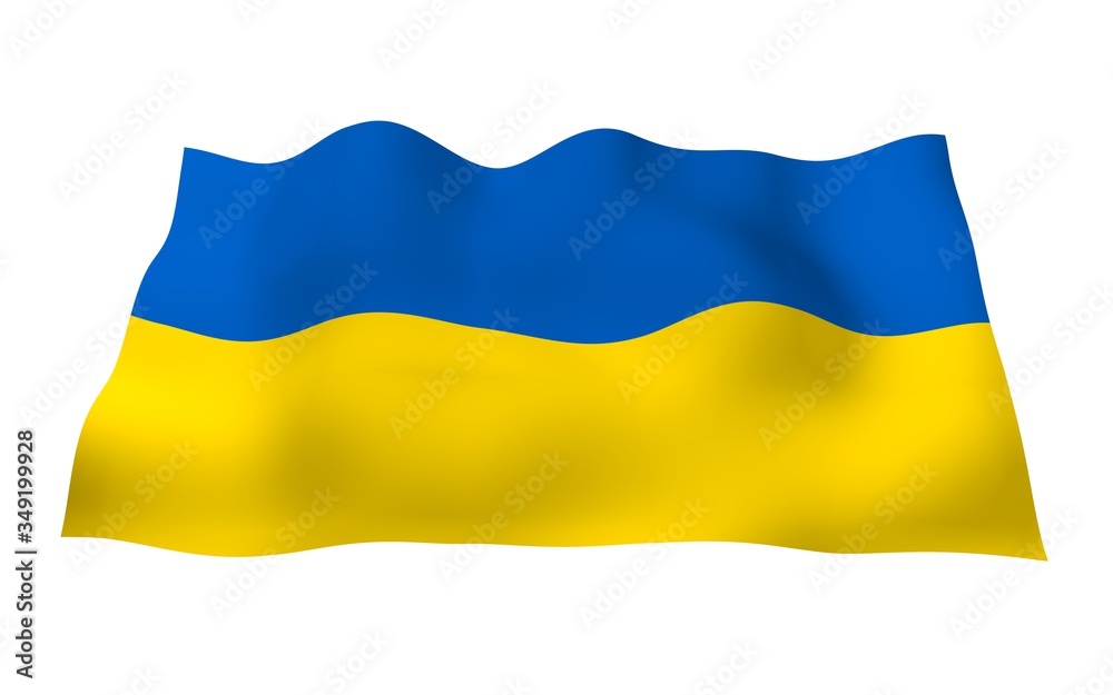 The flag of Ukraine on a white background. National flag and state ensign. Blue and yellow bicolour. 3D illustration waving flag The flag of Ukraine on a white background. National flag and state ensign. Blue and yellow bicolour. 3D illustration waving flag