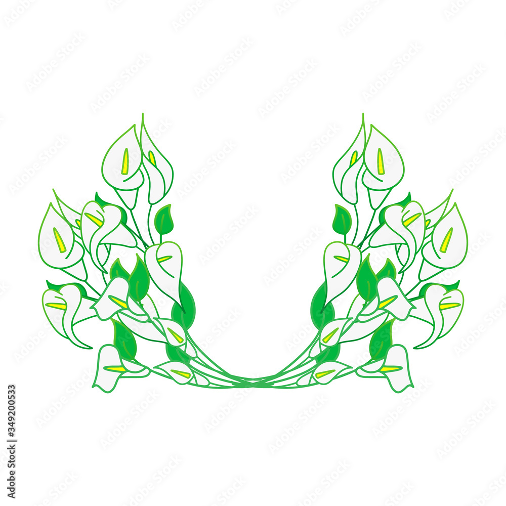 Doodle calla lilies border isolated on white. Sketch flower. Hand drawing line art. Outline vector stock illustration. EPS 10 Doodle calla lilies border isolated on white. Sketch flower. Hand drawing line art. Outline vector stock illustration. EPS 10