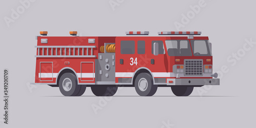 Vector red fire truck. Type 1 rescue fire engine. Isolated illustration