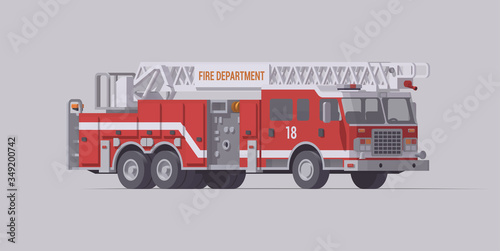 Vector red fire truck. Ladder rescue fire engine. Isolated illustration