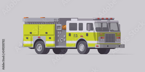 Vector green fire truck. Type 1 rescue fire engine. Isolated illustration
