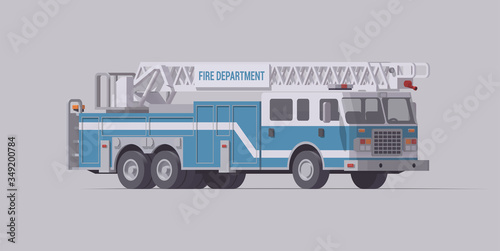 Vector blue fire truck. Ladder rescue fire engine. Isolated illustration