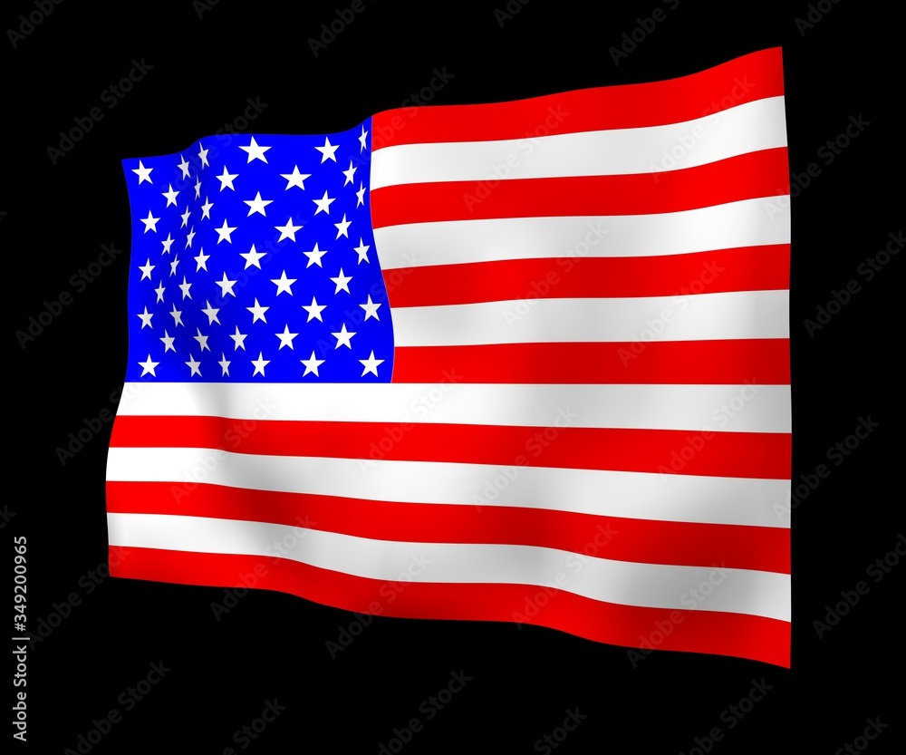 Waving flag of the United States of America on a dark background. Stars and Stripes. State symbol of the USA. 3D illustration Waving flag of the United States of America on a dark background. Stars and Stripes. State symbol of the USA. 3D illustration
