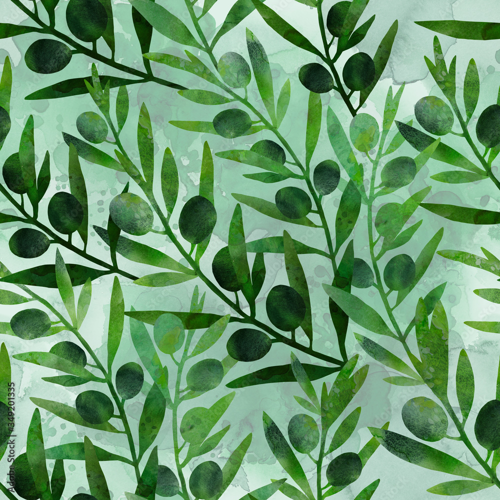watercolor olive branch with green background pattern watercolor olive branch with green background pattern