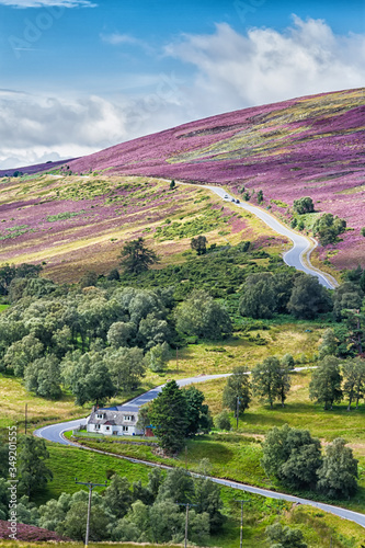 Picturesque road in Scottish Highlands, Cairngorms National Park near Lecht Ski Resort, Scotland, United Kingdom, Europe