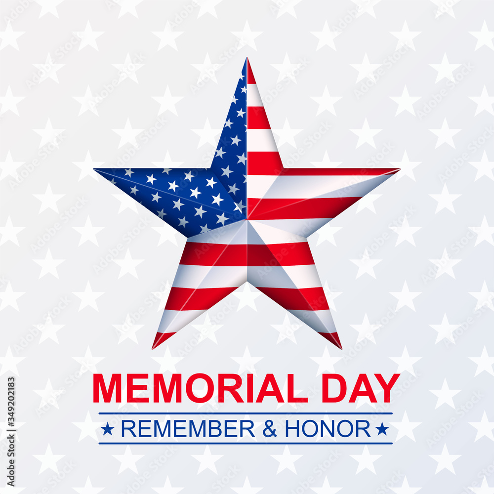 Vector Memorial Day with star in national flag colors with light ray. Illustration, isolated on white background Vector Memorial Day with star in national flag colors with light ray. Illustration, isolated on white background