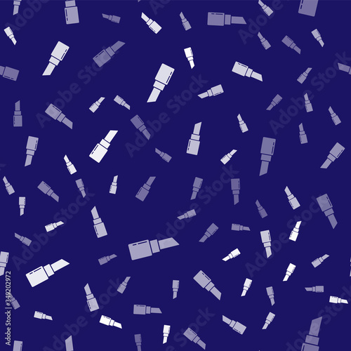 White Lipstick icon isolated seamless pattern on blue background. 8 March. International Happy Women Day. Vector