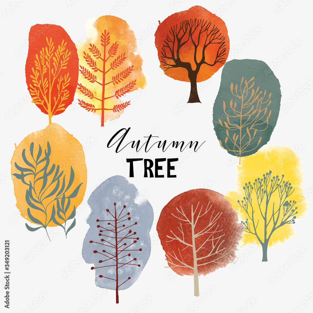 Obraz Watercolor vector autumn trees set
