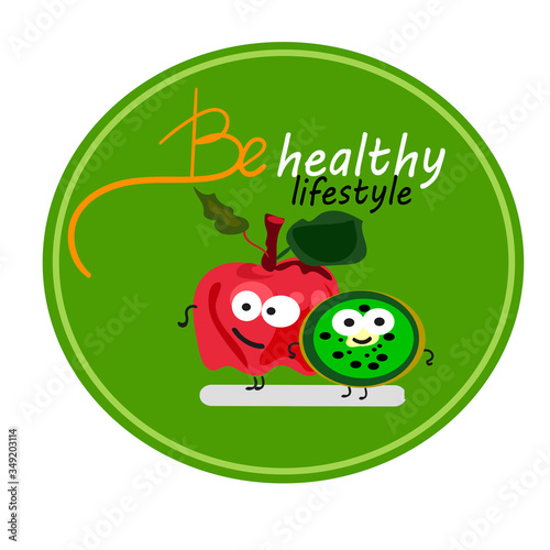 healthy lifestyle sickers with food ,background vector illustration,lettering