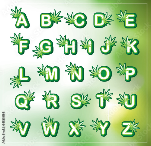 font design a b c to z  medical marijuana, cannabis green leaf logo. vector illustration. - Vector