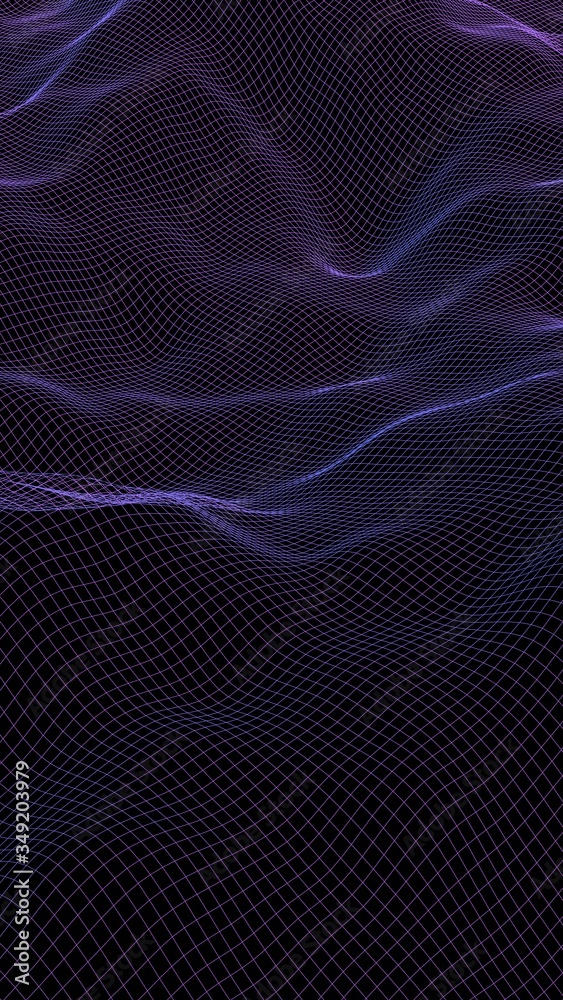 Abstract landscape on a dark background. Cyberspace navy blue grid. hi tech network. 3D illustration Abstract landscape on a dark background. Cyberspace navy blue grid. hi tech network. 3D illustration