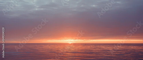 abstract sunset on the lake, landscape water and sky, blurred view freedom nature concept