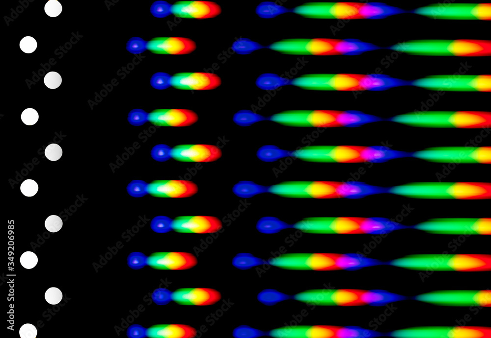 Photograph of a diffraction pattern from a line of LEDs. Image was