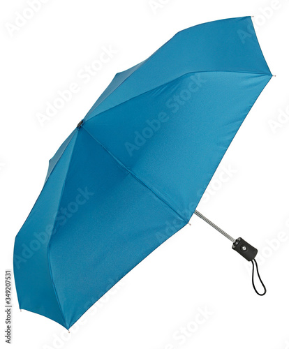 Blue telescopic stormproof umbrella with clipping path