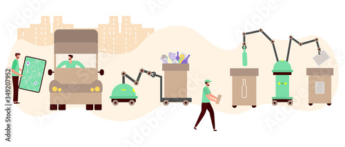 Vector People Robot Sorting Waste Recycling Eco