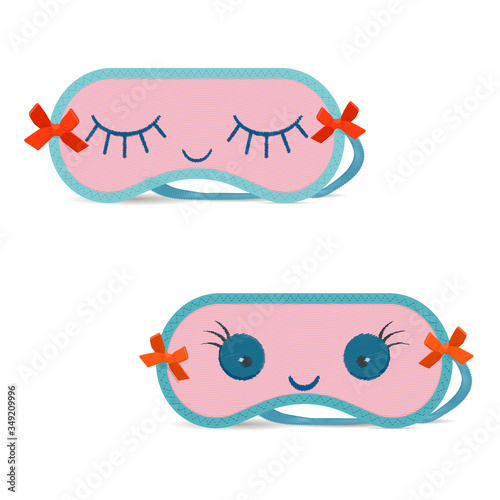 Pink sleep mask with embroidered closed and open eyes