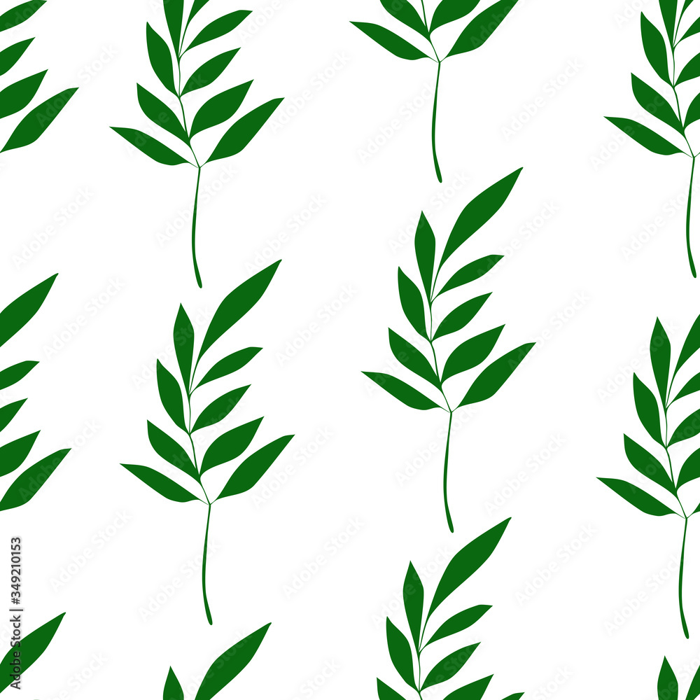 Fototapeta premium Vector iluustration seamless pattern green leaves. Print on paper, fabric, ceramic