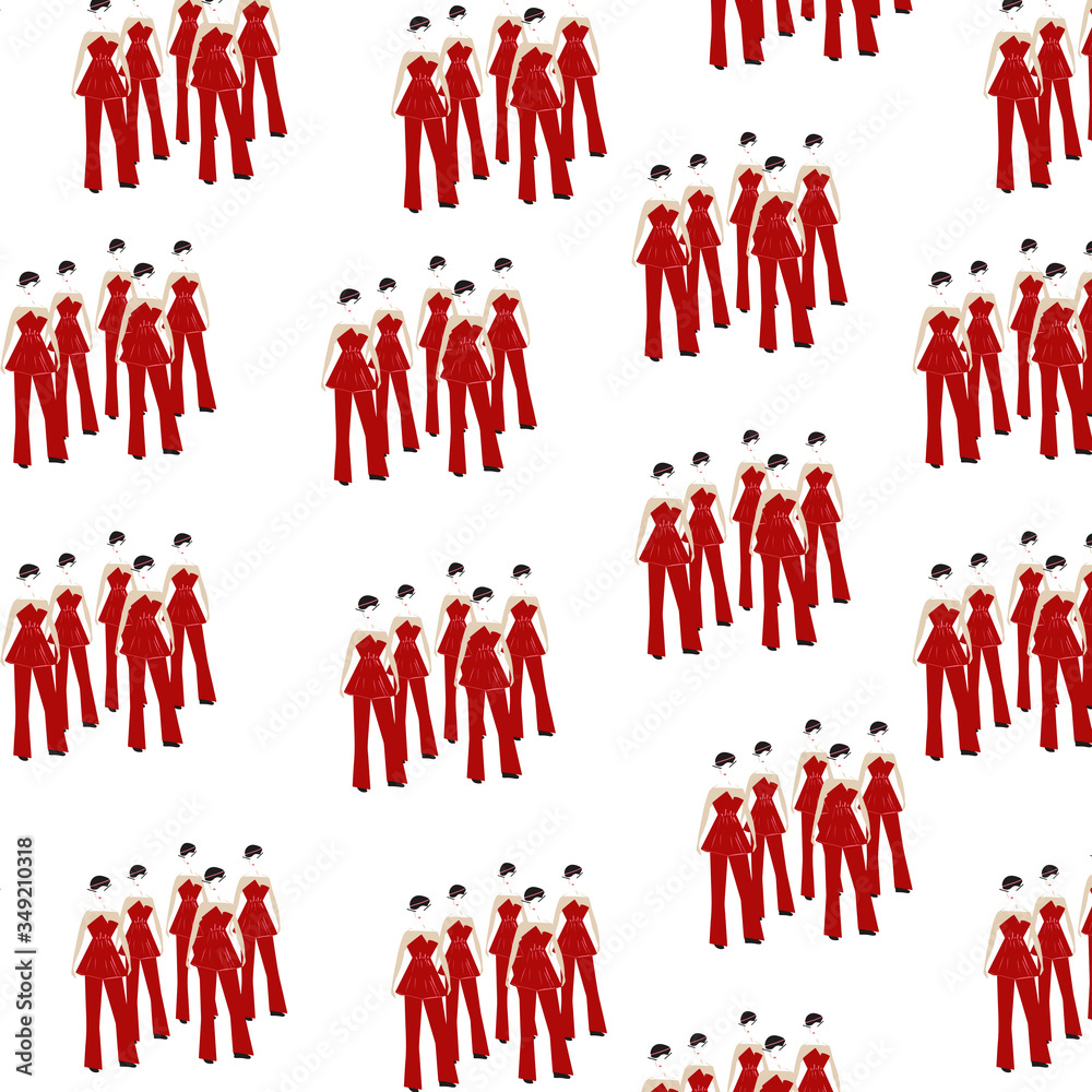 Vector illustration seamless pattern women in red. Pattern for print on  paper, fabric, ceravic. Stock-vektor | Adobe Stock
