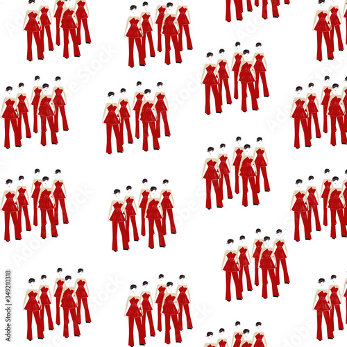 Vector illustration seamless pattern women in red. Pattern for print on paper, fabric, ceravic. 
