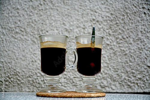 Cups with cofee on the desk photo