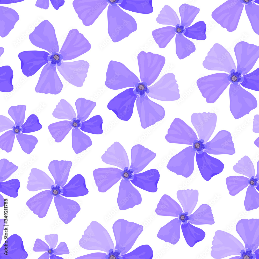 Fototapeta premium Periwinkle spring flower seamless pattern. Vector stock illustration eps 10.