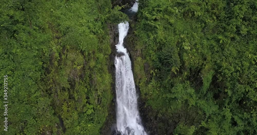 4K Aerial Footage of the Trafalgar Waterfalls in Dominica, Caribbean Islands