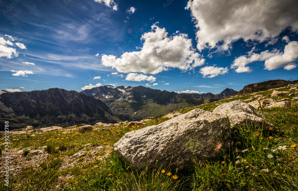 Stunning view of mountains and nature with a blue sky, perfect summer landscape in the Alps