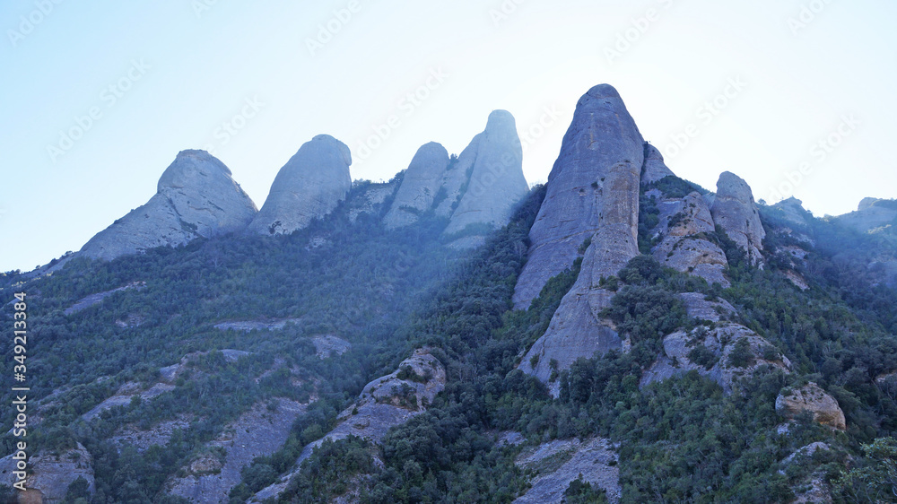 Fototapeta premium Monserat Mountains in Catalonia. Spain. The rocky mountains of Moncerat rise above the Catalan lands.