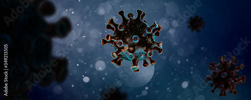 Chinese coronavirus COVID-19 under the microscope. Abstract background, concept of quarantine pandemic infection