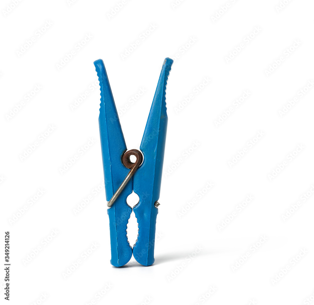 blue plastic clothespin isolated on white background blue plastic clothespin isolated on white background