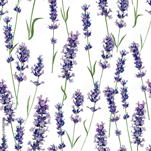 lavender watercolor seamless pattern. graceful twigs on a white background