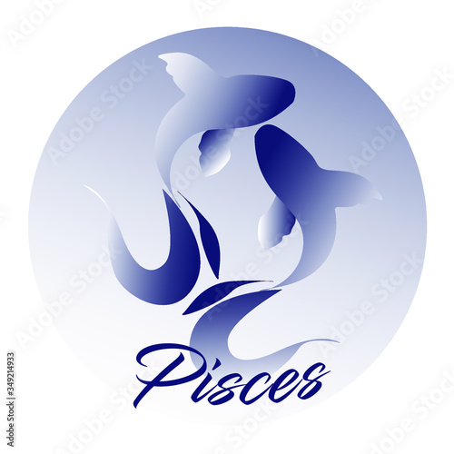 Pisces astrological zodiac sign vector illustration. Horoscope water element. Logo emblem with fish. Creative art design for web and print. Isolated on white