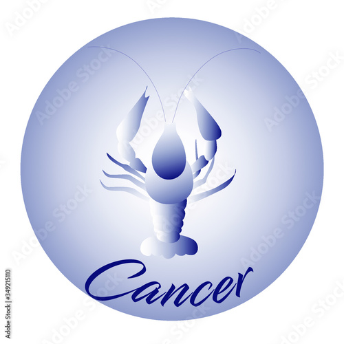 Cancer astrological zodiac sign vector illustration. Horoscope water element. Logo emblem with crayfish. Creative art design for web and print. Isolated on white