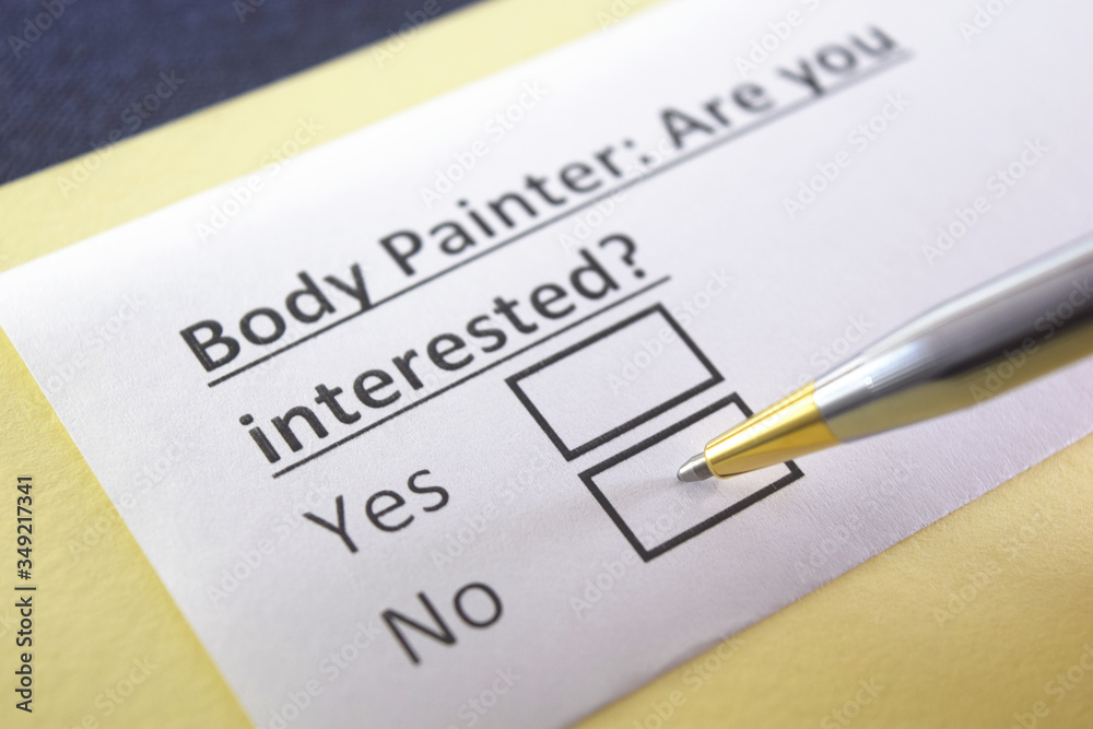 One person is answering question about body painter. One person is answering question about body painter.
