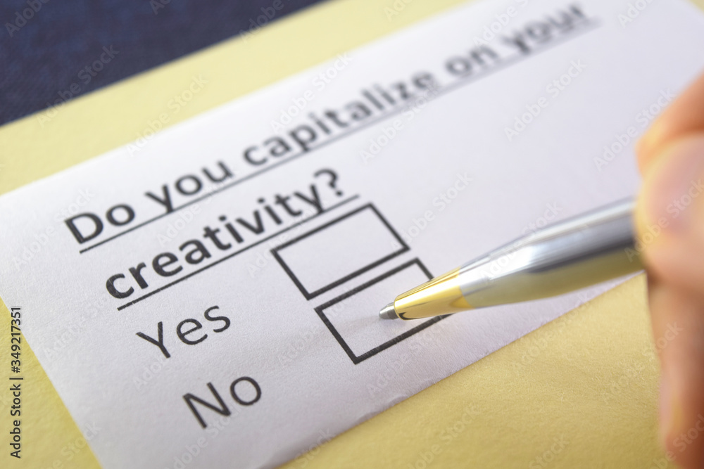 One person is answering question about creativity. One person is answering question about creativity.