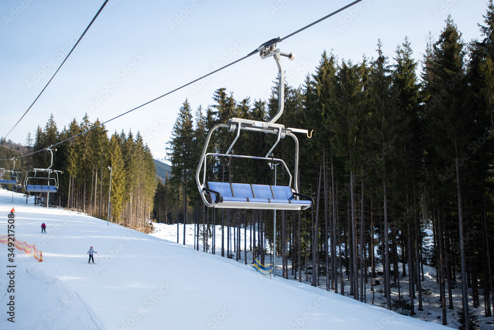 Empty ski-lift in the mountains. End of ski season Empty ski-lift in the mountains. End of ski season
