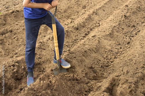 man is digging with a shovel. to plant vegetables