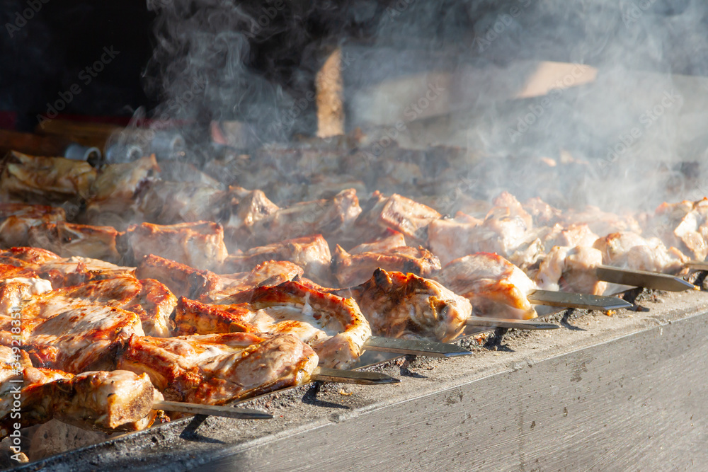 beautiful barbecue cooked on the grill on a summer day beautiful barbecue cooked on the grill on a summer day