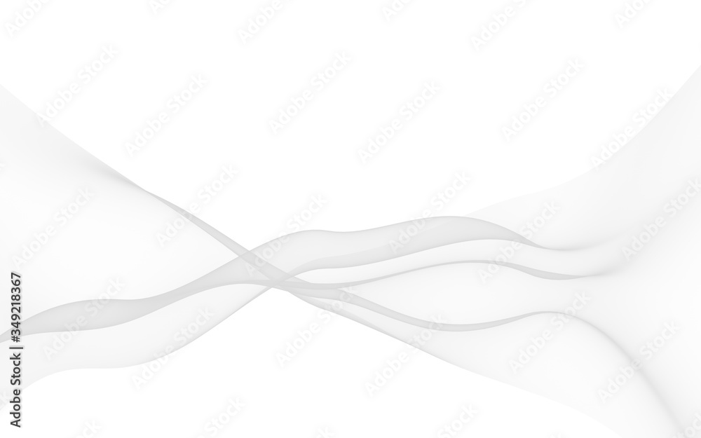 White abstract background. Fluttering white scarf. Waving on wind white fabric. 3D illustration