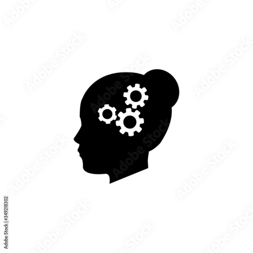Women head thinking vector icon, head with cog or gear mechanism
